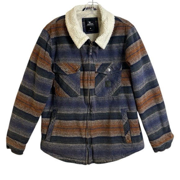Rip Curl Sherpa Lined Striped Jacket Zip Front Size M - Picture 4 of 15